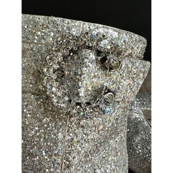 Jimmy Choo Platinum Crystal Myan 45mm Glittered Leather Ankle Boots Size 36.5 - Picture 10 of 12